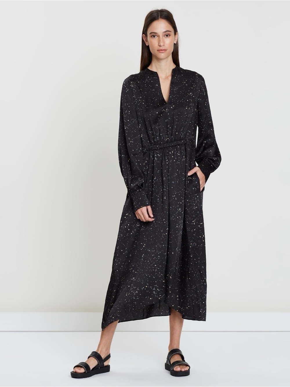 Vince Constellation Print Poet Dress Long Sleeve Women Size S
